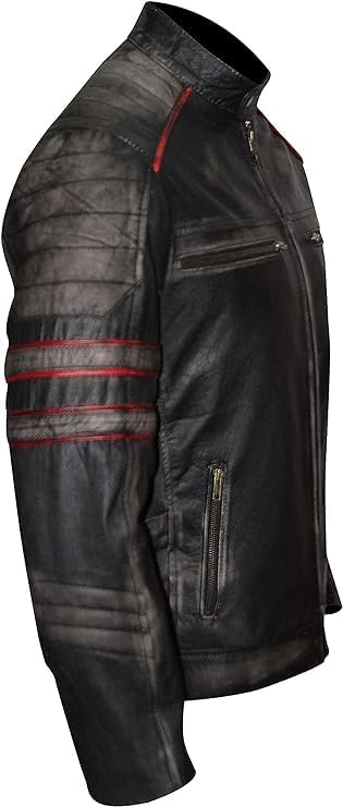 Mens Cafe Racer Motorcycle Retro Biker Distressed Black Vintage Leather Jacket