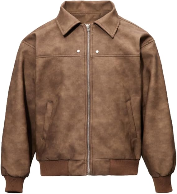 Men's Teen Faux Leather Zip Up Bomber Jacket 90S Vintage Biker Racing Moto Jackets Streetwear Coats