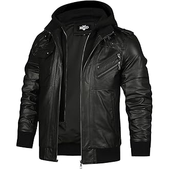 Mens Genuine Lambskin Leather Motorcycle Jacket with Removable Hood in Black Brown