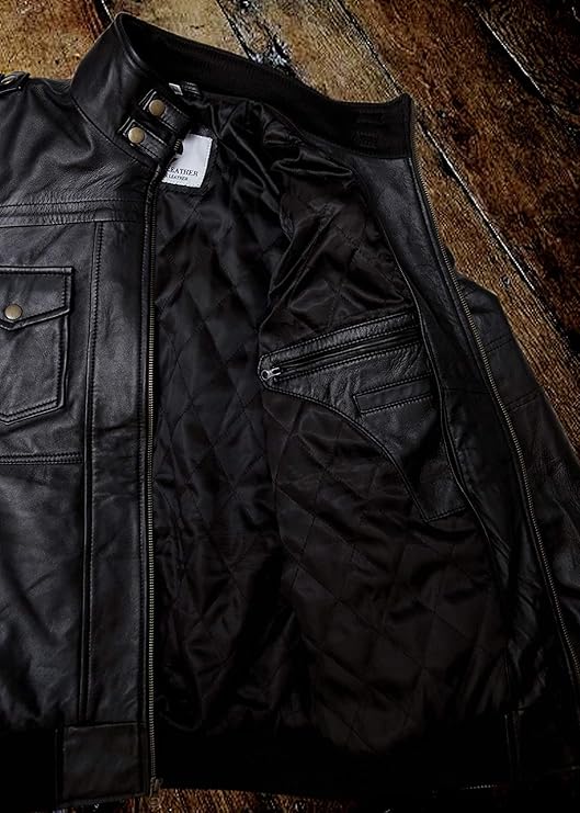 Mens Genuine Black Hooded Bomber Leather Jacket | Real Lambskin Waxed Brown Leather Jackets for Men with Removable Hood