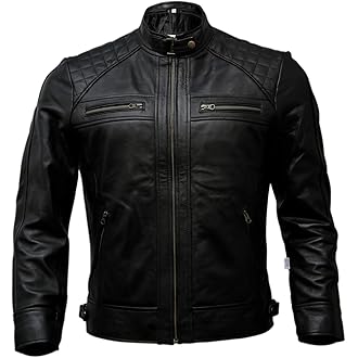 Mens Genuine Lambskin Leather Motorcycle Jacket with Removable Hood in Black Brown