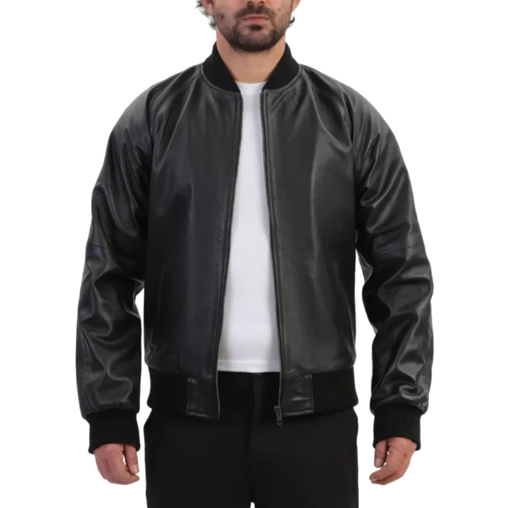 Black bomber style ribbed jacket