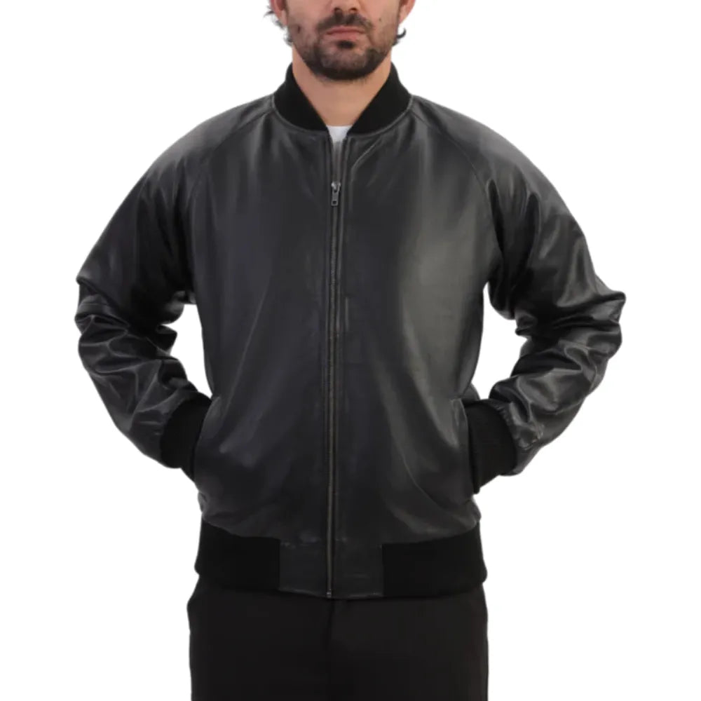 Black bomber style ribbed jacket