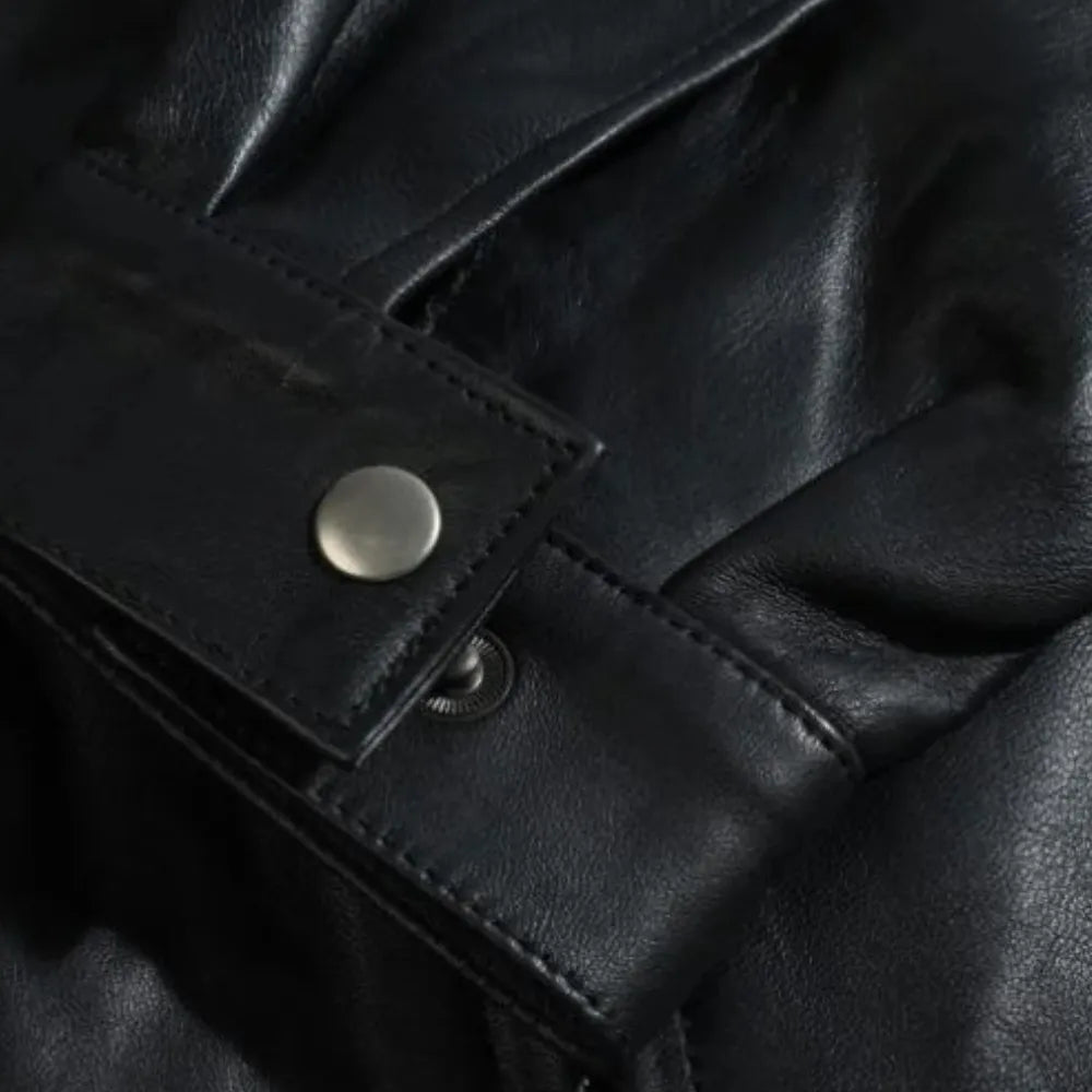 Bomber leather jacket with spread collars