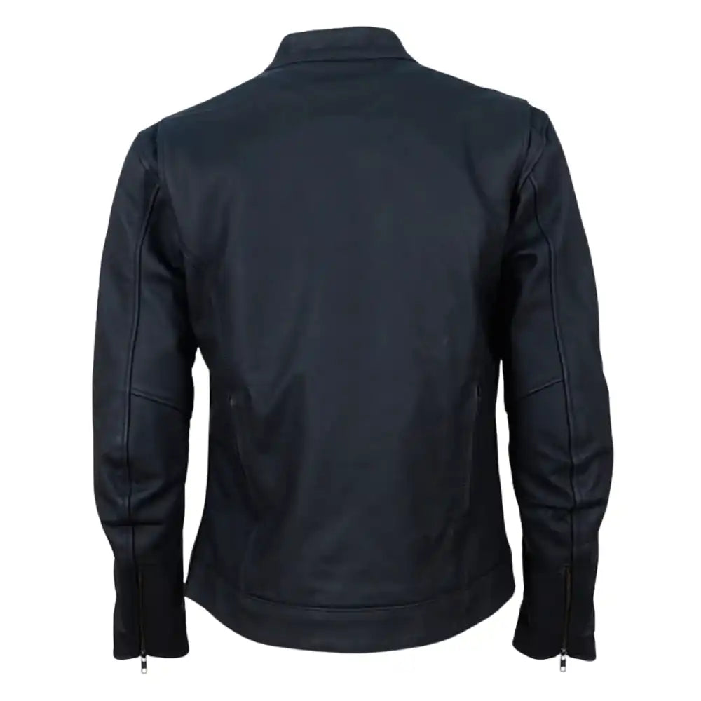 Storm Rider Matte Black Leather Trucker Motorcycle Jacket