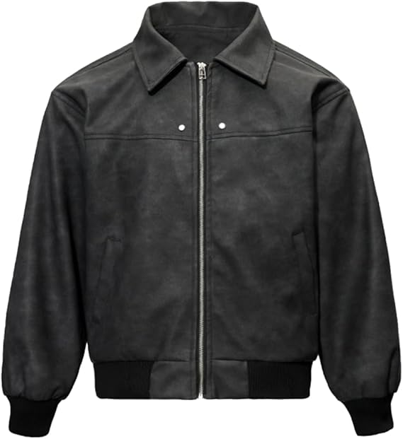 Men's Teen Faux Leather Zip Up Bomber Jacket 90S Vintage Biker Racing Moto Jackets Streetwear Coats