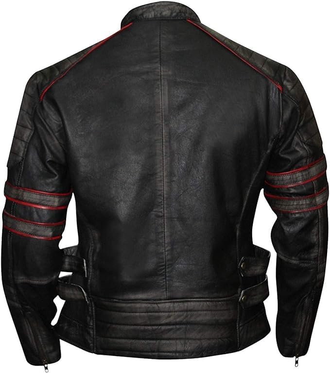 Mens Cafe Racer Motorcycle Retro Biker Distressed Black Vintage Leather Jacket