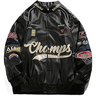 Vamtac Faux Leather Motocross Jackets Oversized Vintage Racing Varsity Bomber Coat Unisex Trendy Streetwear