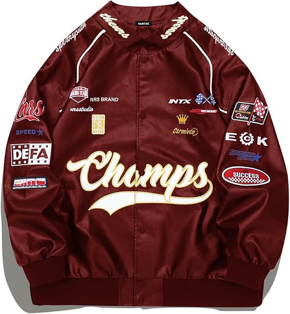 Vamtac Faux Leather Motocross Jackets Oversized Vintage Racing Varsity Bomber Coat Unisex Trendy Streetwear