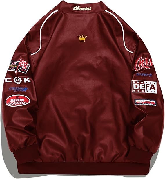 Vamtac Faux Leather Motocross Jackets Oversized Vintage Racing Varsity Bomber Coat Unisex Trendy Streetwear