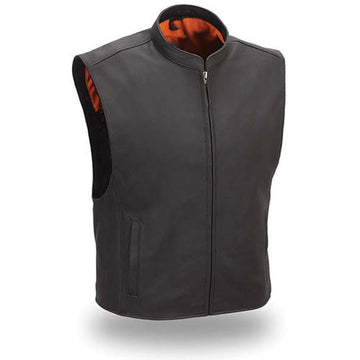 Sleek mandarin collar matte leather vest