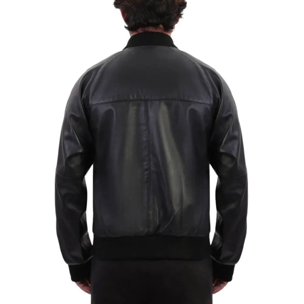 Black bomber style ribbed jacket