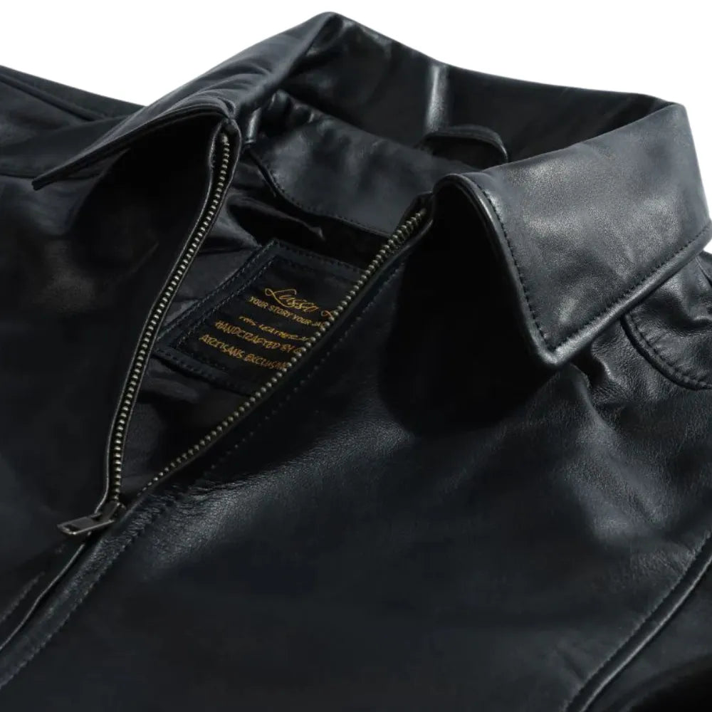 Bomber leather jacket with spread collars