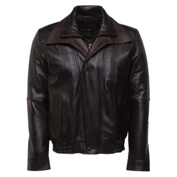 Byrne's brown and black Aviator style leather jacket with spread collars