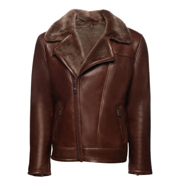 Carters Mateo Brown Leather Biker Bomber Shearling Jacket