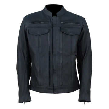 Storm Rider Matte Black Leather Trucker Motorcycle Jacket