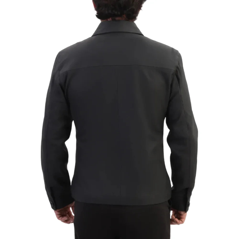 Zane matte black collared leather jacket