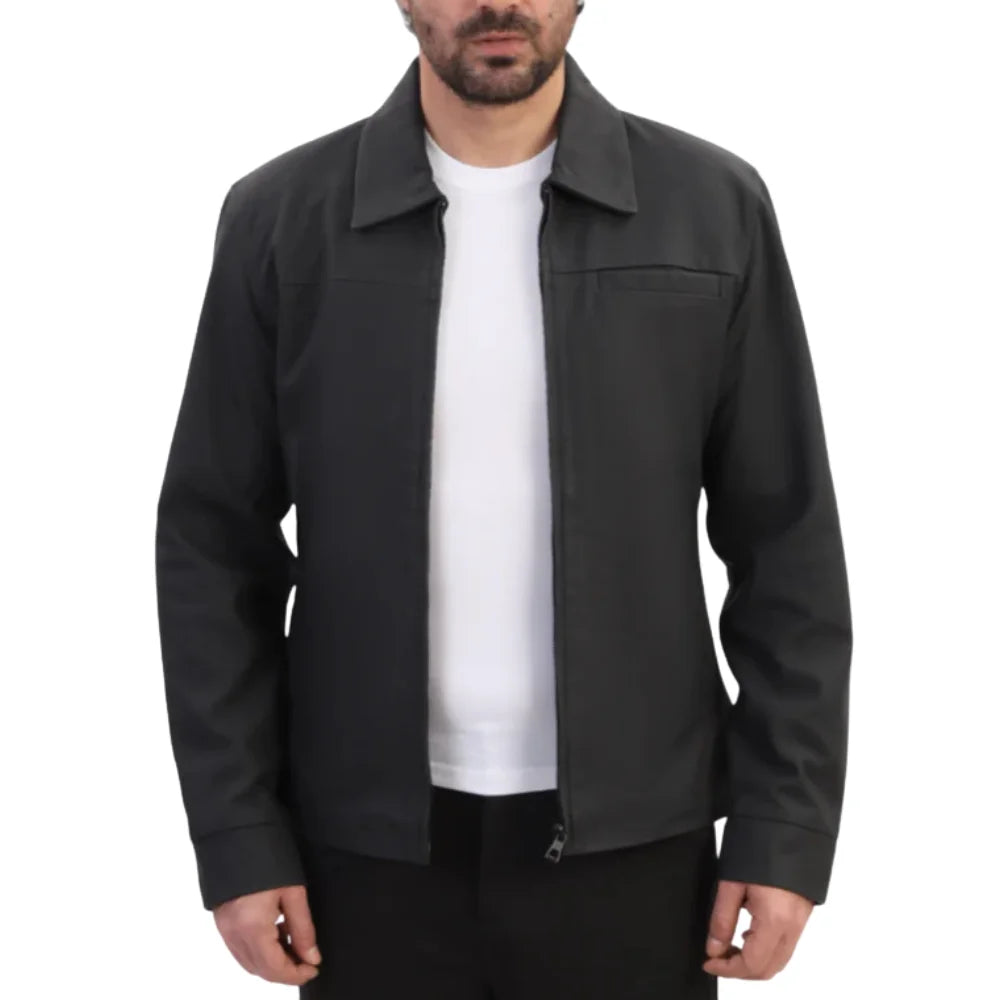 Zane matte black collared leather jacket