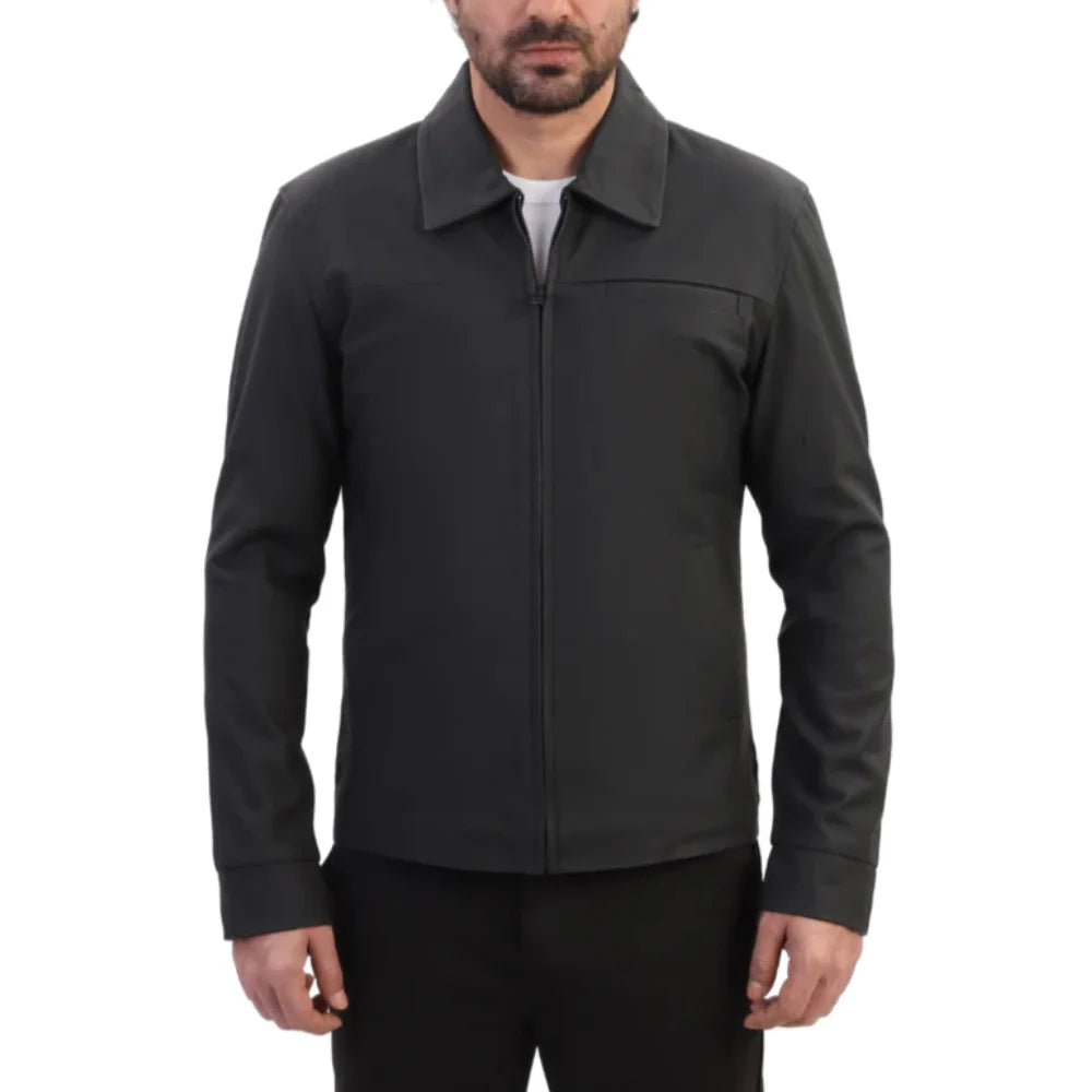Zane matte black collared leather jacket