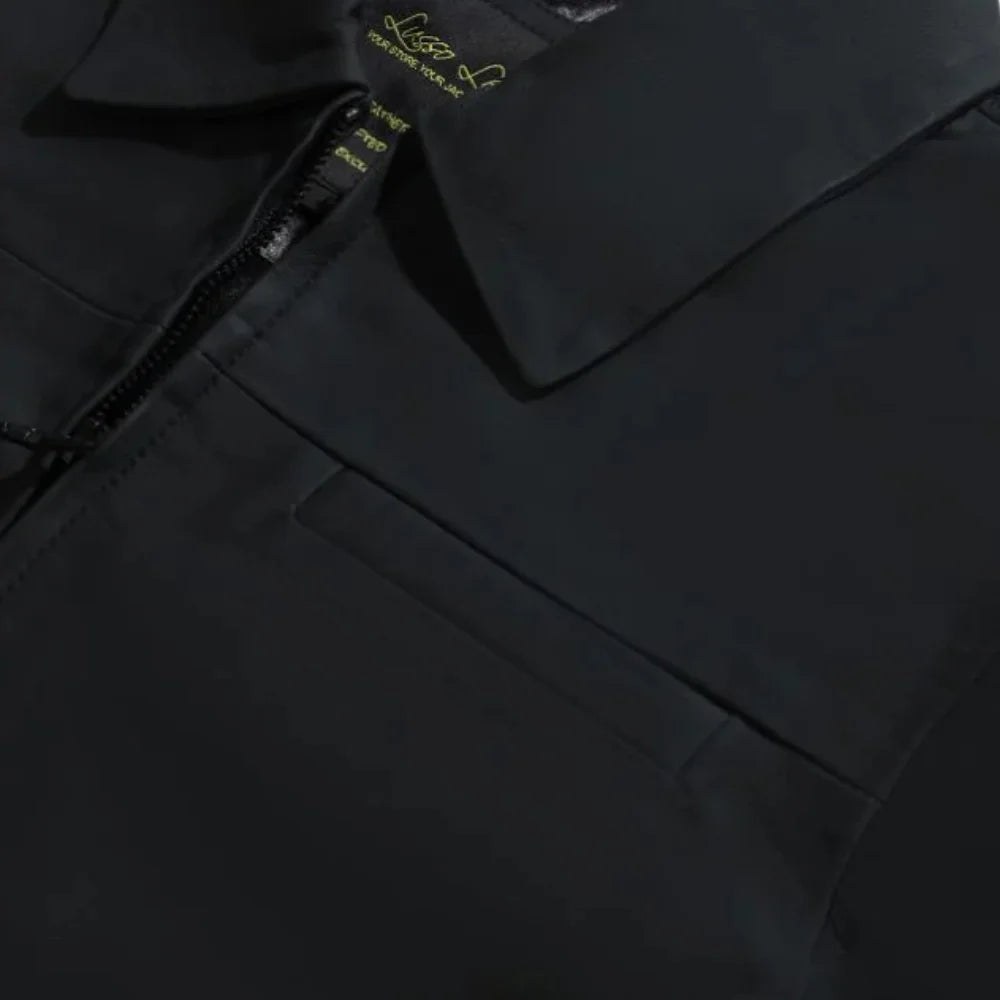 Zane matte black collared leather jacket