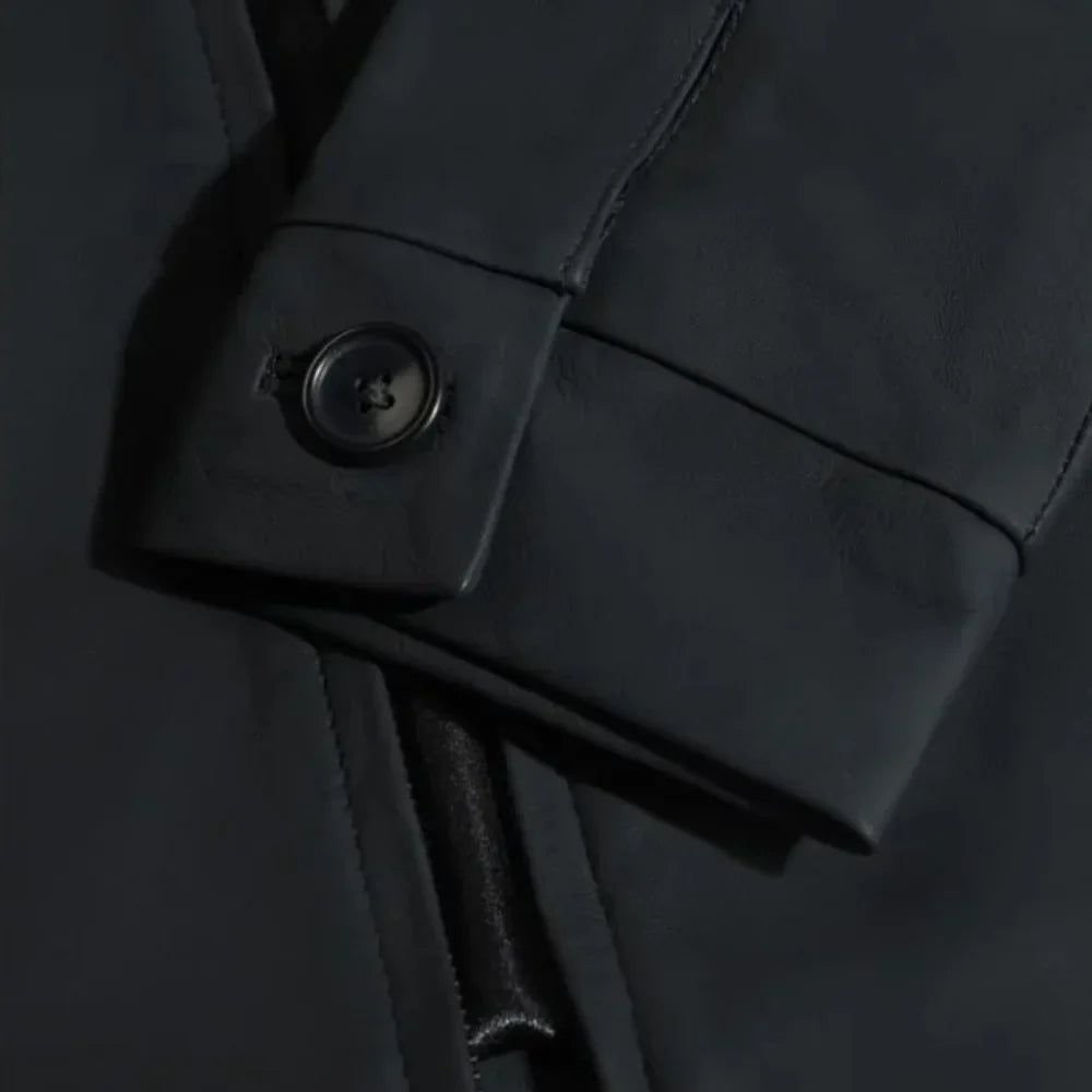 Zane matte black collared leather jacket