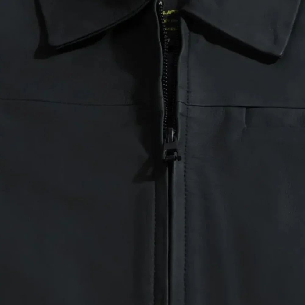 Zane matte black collared leather jacket